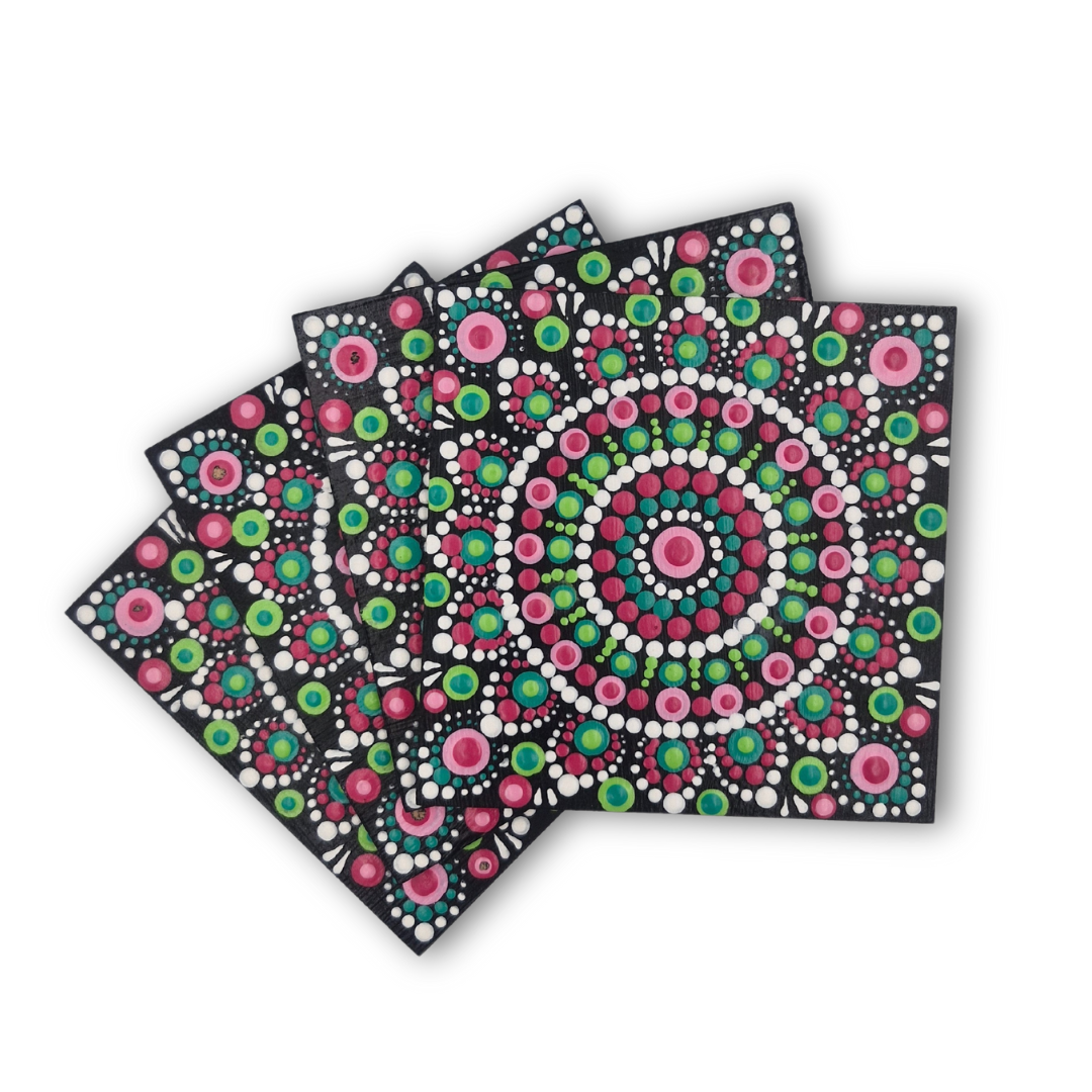 Square Dot Art Coasters (4pcs)