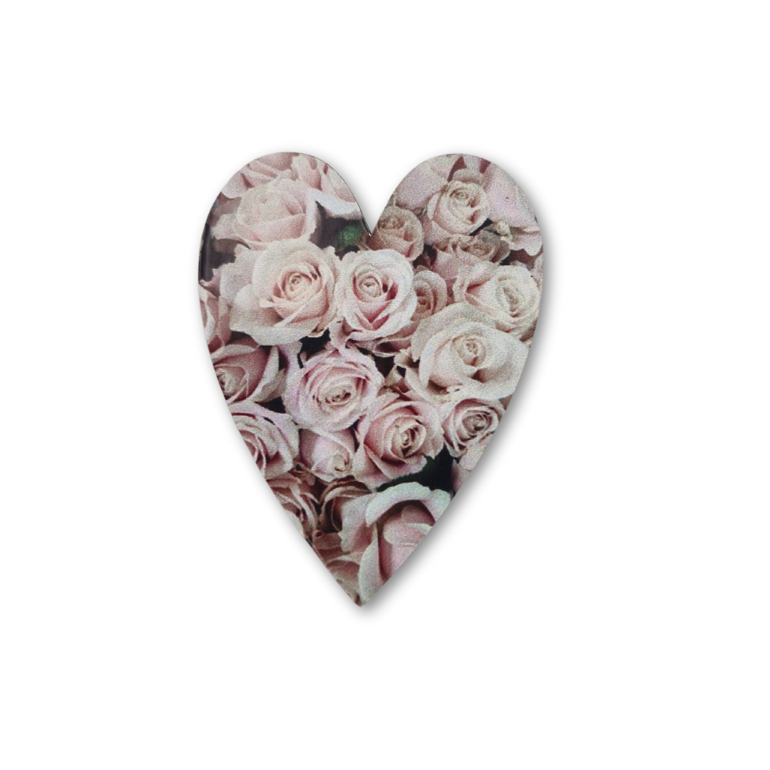 Heart Shaped Wood Brooch (Pink Roses)