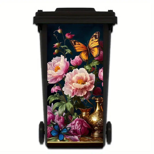Butterfly & Floral Waterproof PVC Wheelie Bin Decal (31 x 70cm)
