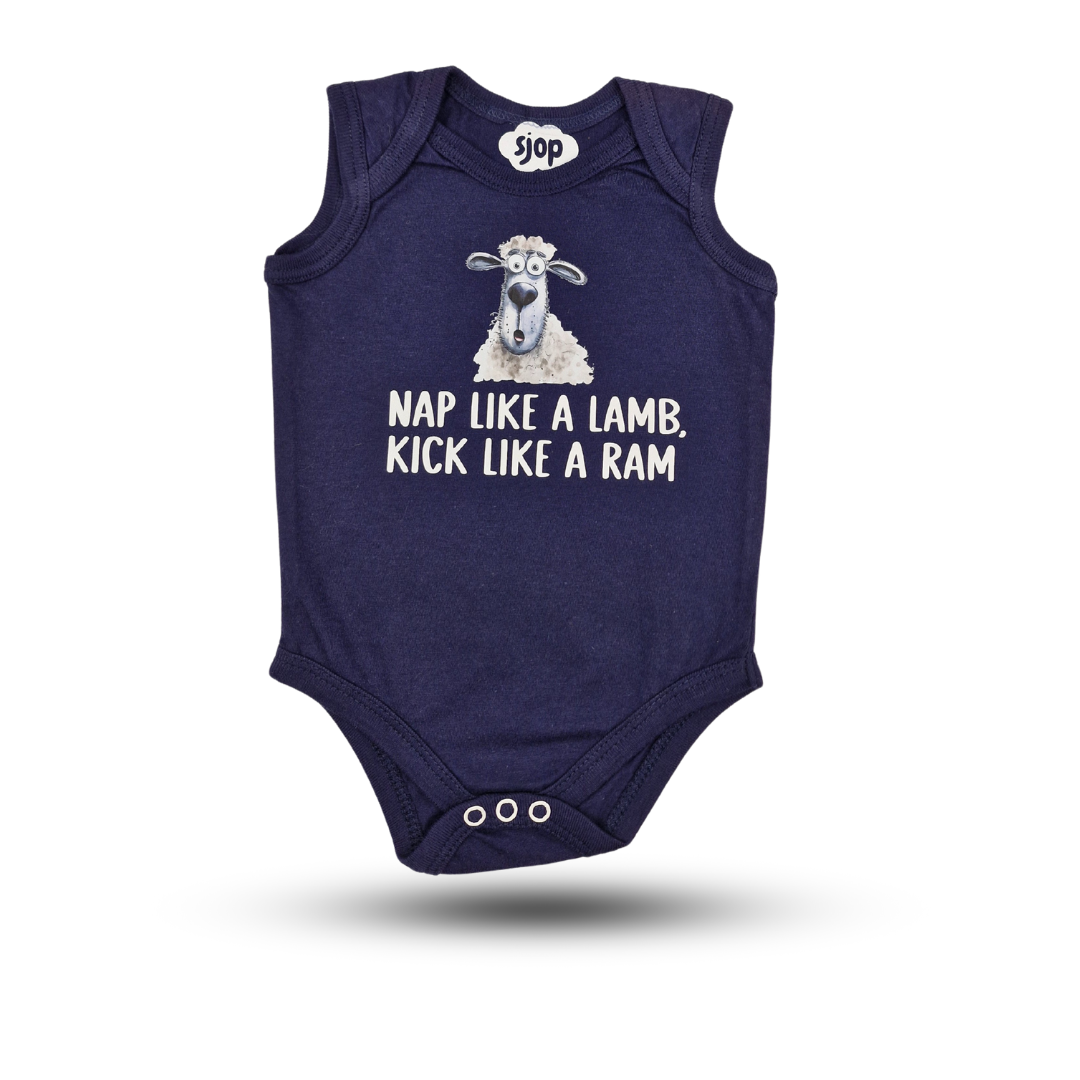 Babygrow in Ink Blue β "Lamb & Ram"
