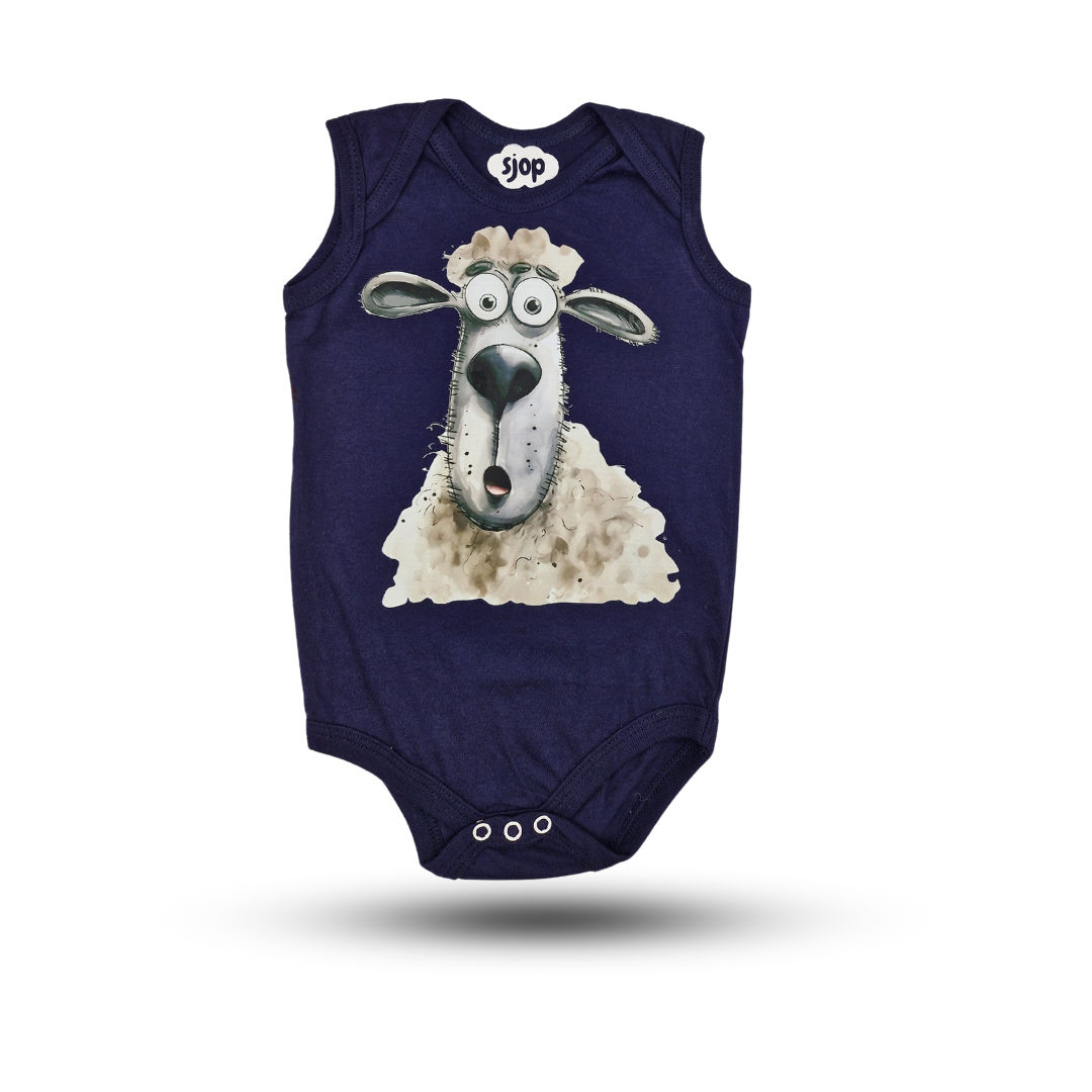 Babygrow in Ink Blue – "Shocked Sheep"