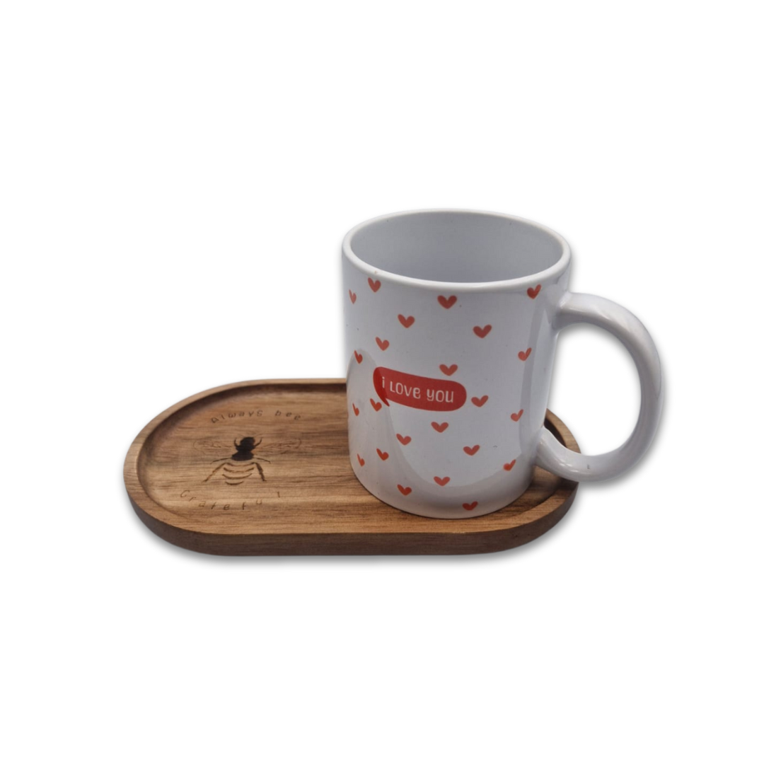 Bee-Inspired Acacia Wooden Mug Tray (10.8 x 19cm)
