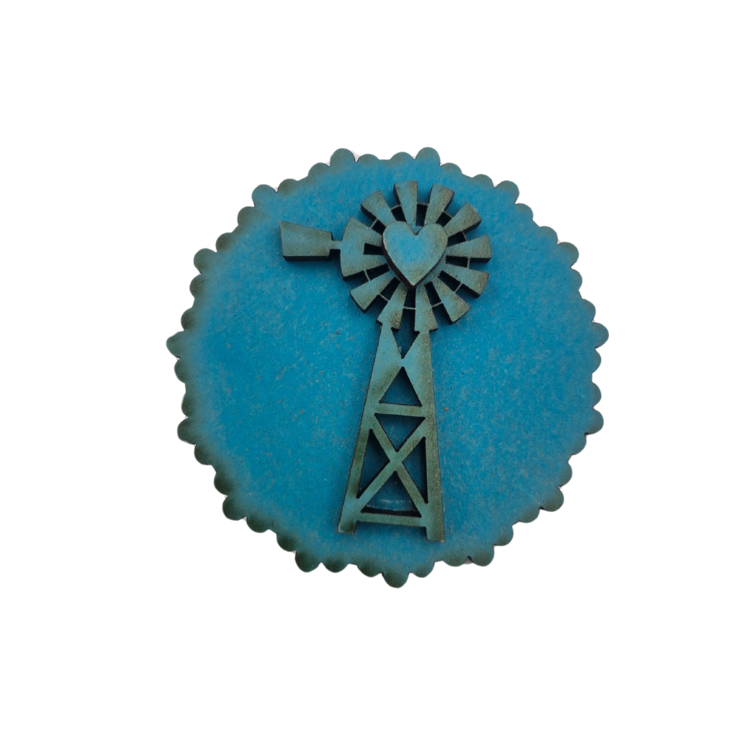 Windpomp Wood Brooch (Blue)