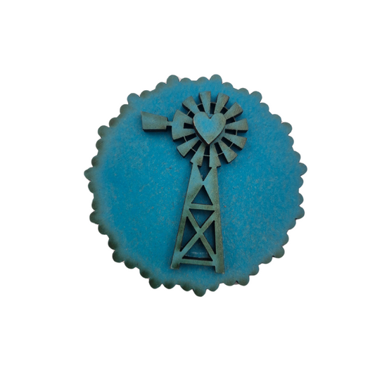 Windpomp Wood Brooch (Blue)