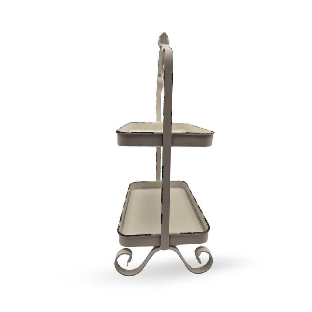 French Country Style Double-Tiered Iron Tray (36 x 13.5 x 22.5 cm)