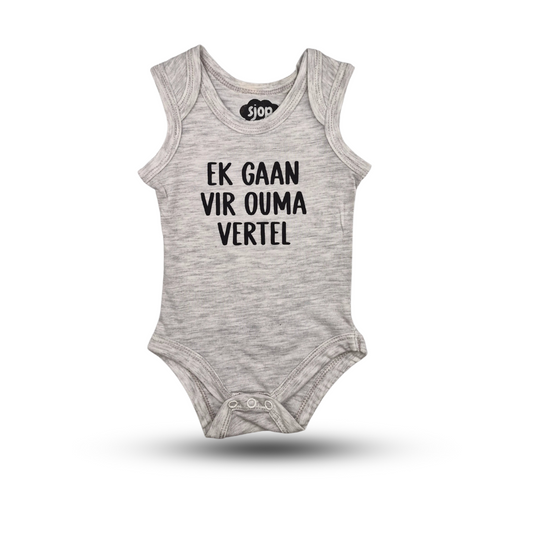 Babygrow in Slate Grey – "Ek gaan vir ouma vertel"