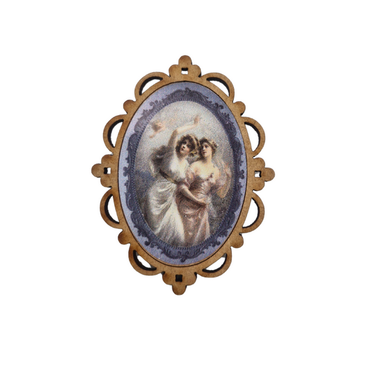Victoria Framed Wood Brooch (Blue Ladies)