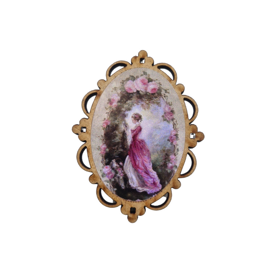 Victoria Framed Wood Brooch (Blue Ladies)