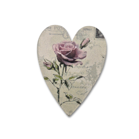 Heart Shaped Wood Brooch (Pink Rose)