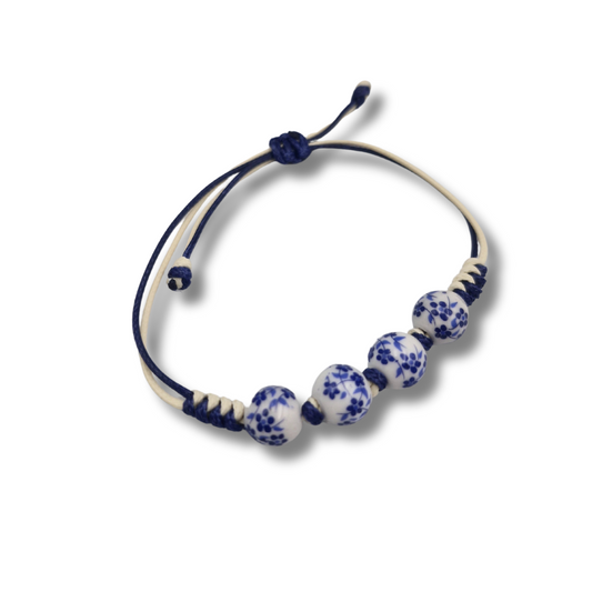 String Bracelet with Blue Porcelain Beads