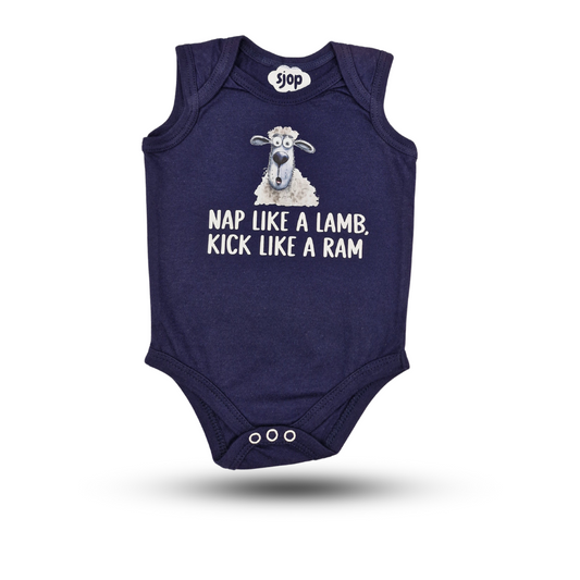 Babygrow in Ink Blue – "Lamb & Ram"