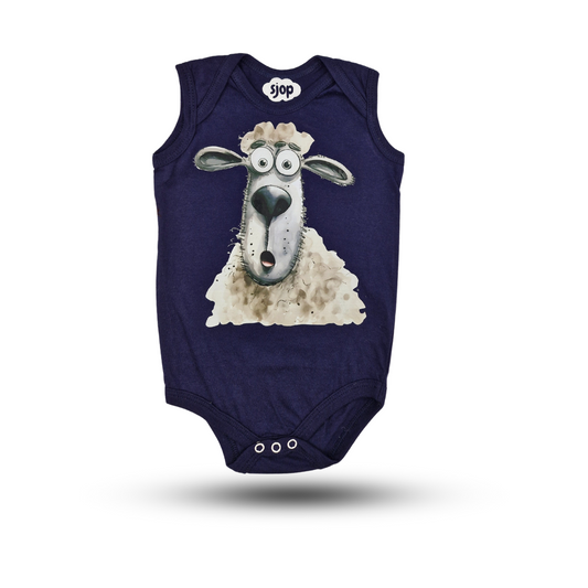 Babygrow in Ink Blue – "Shocked Sheep"
