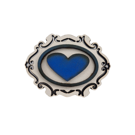 Heart Wood Brooch (Blue Heart)