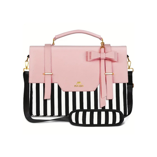 Chic Pink & Black Striped Laptop Bag