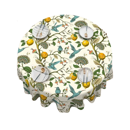 Lemon & Blue Bird Round Table Cloth (152cm)