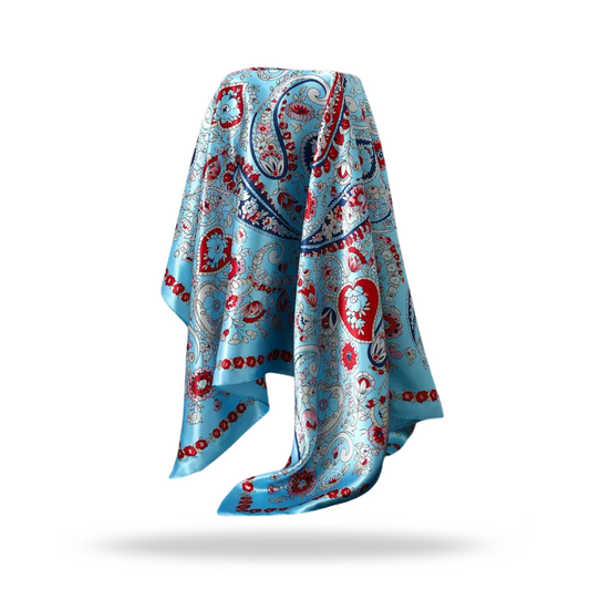 Satin Square Paisley Scarf (Light Blue)