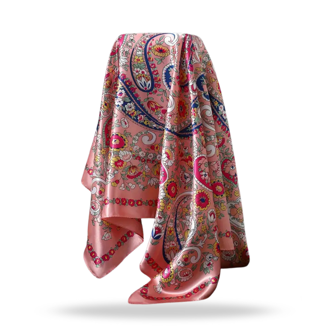 Satin Square Paisley Scarf (Pink)