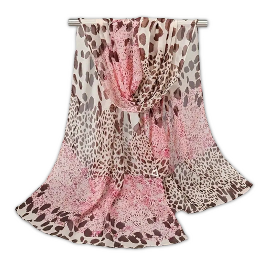 Leopard Print Chiffon Scarf (Pink & Brown)