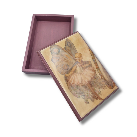 Whimsical Fairy Decoupage Wooden Box (14.5 x 2 x 10 cm)