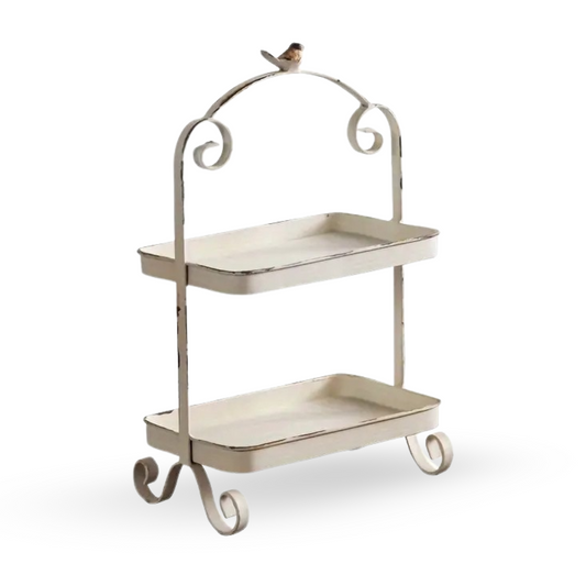 French Country Style Double-Tiered Iron Tray (36 x 13.5 x 22.5 cm)
