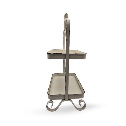 French Country Style Double-Tiered Iron Tray (36 x 13.5 x 22.5 cm)