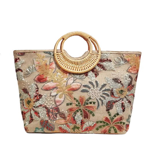 Embroidered Beaded Floral Handbag