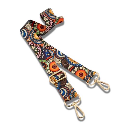 Boho-Chic Nylon Wide Shoulder Strap with Floral & Geometric Design